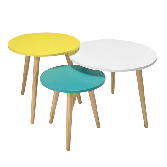 Hove Set of 3 Tables - Oak With Pastel Tops